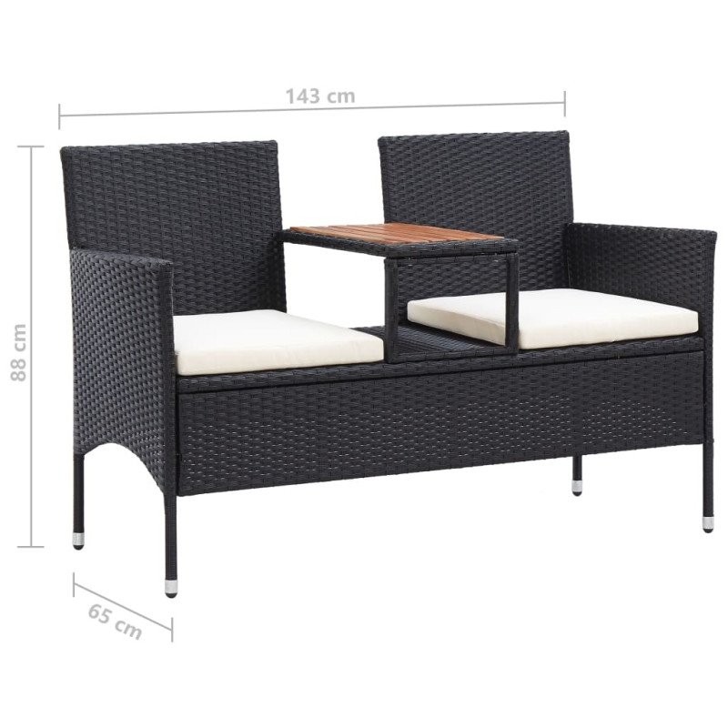 vidaXL 2-miestna záhradná lavica s čajovým stolíkom 143 cm polyratan čierna