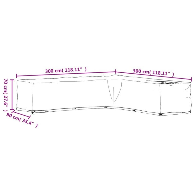 vidaXL Kryt na záhradný nábytok v tvare L 20 očiek 300x300x70 cm