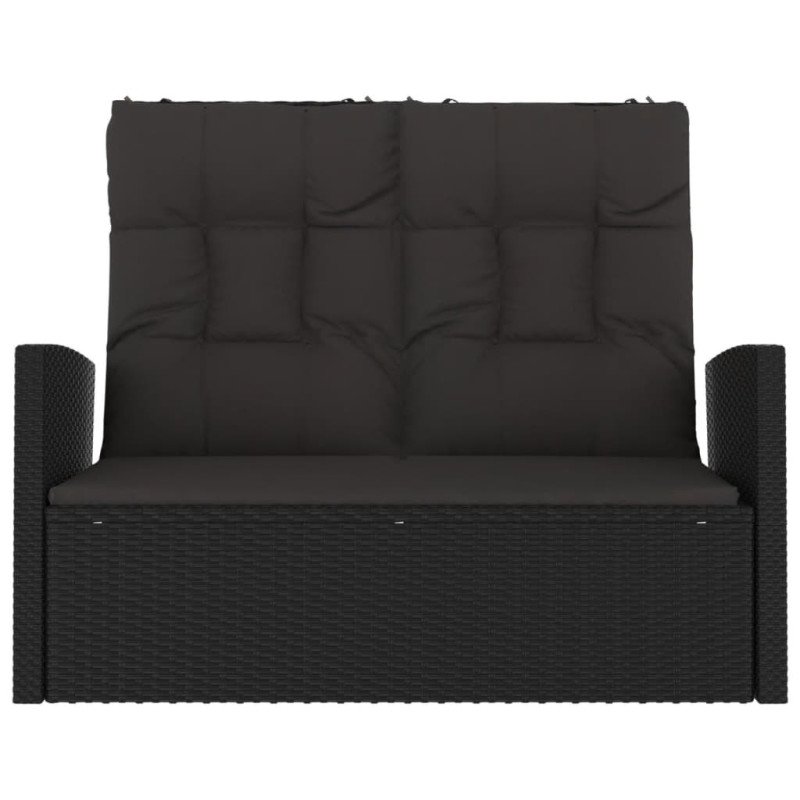 vidaXL Sklápacia záhradná lavička s vankúšmi čierna 118 cm polyratan