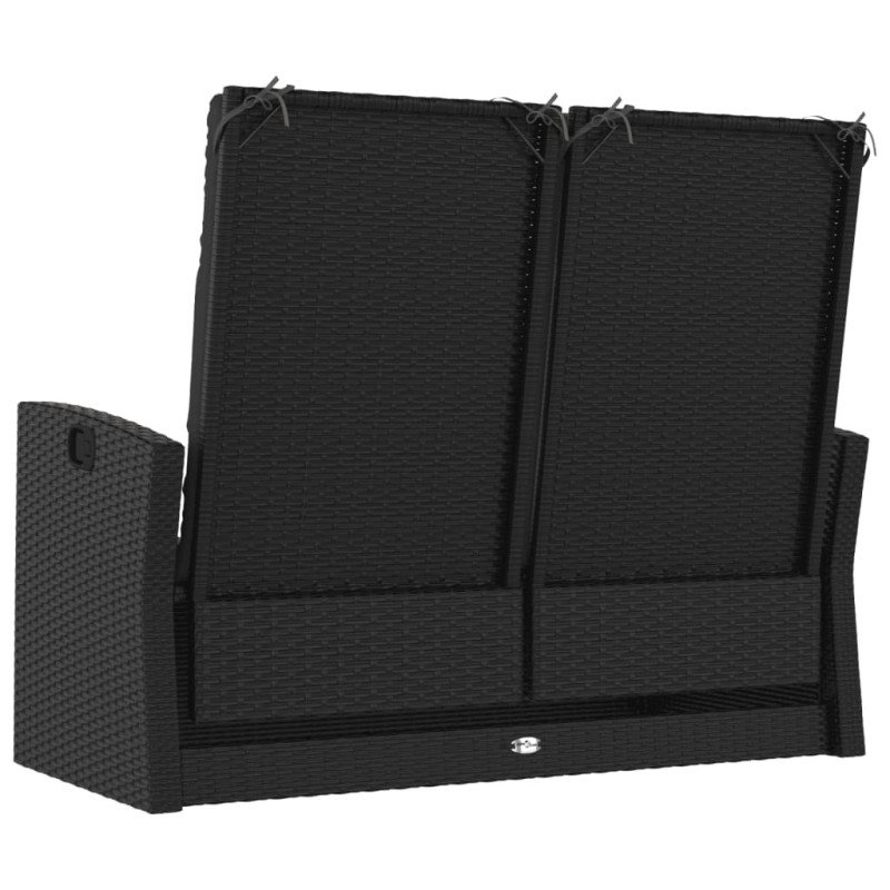 vidaXL Sklápacia záhradná lavička s vankúšmi čierna 118 cm polyratan