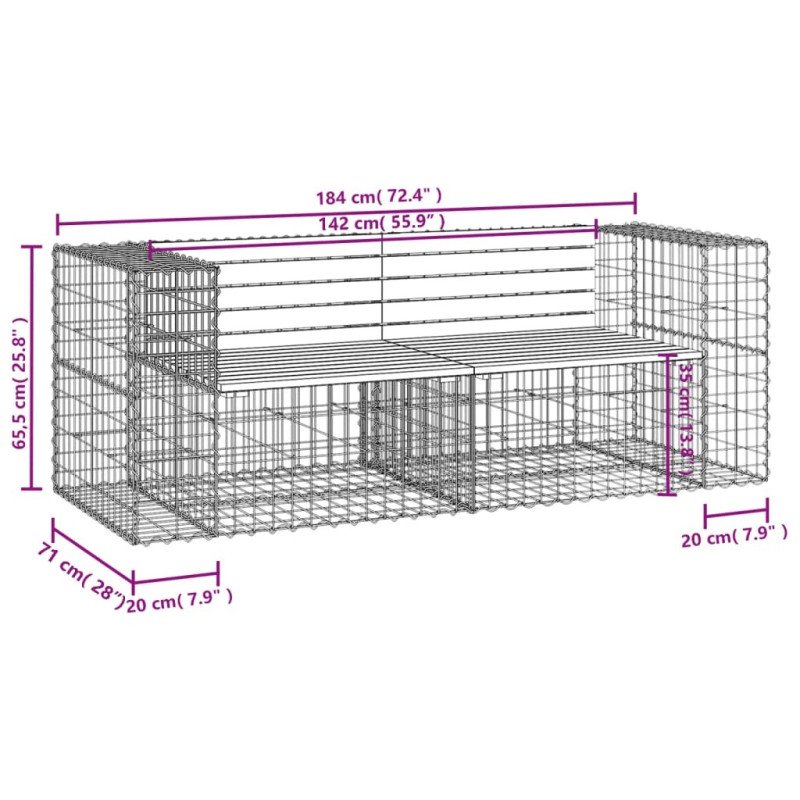 vidaXL Záhradná lavica gabiónový dizajn 184x71x65,5 impregn. borovica