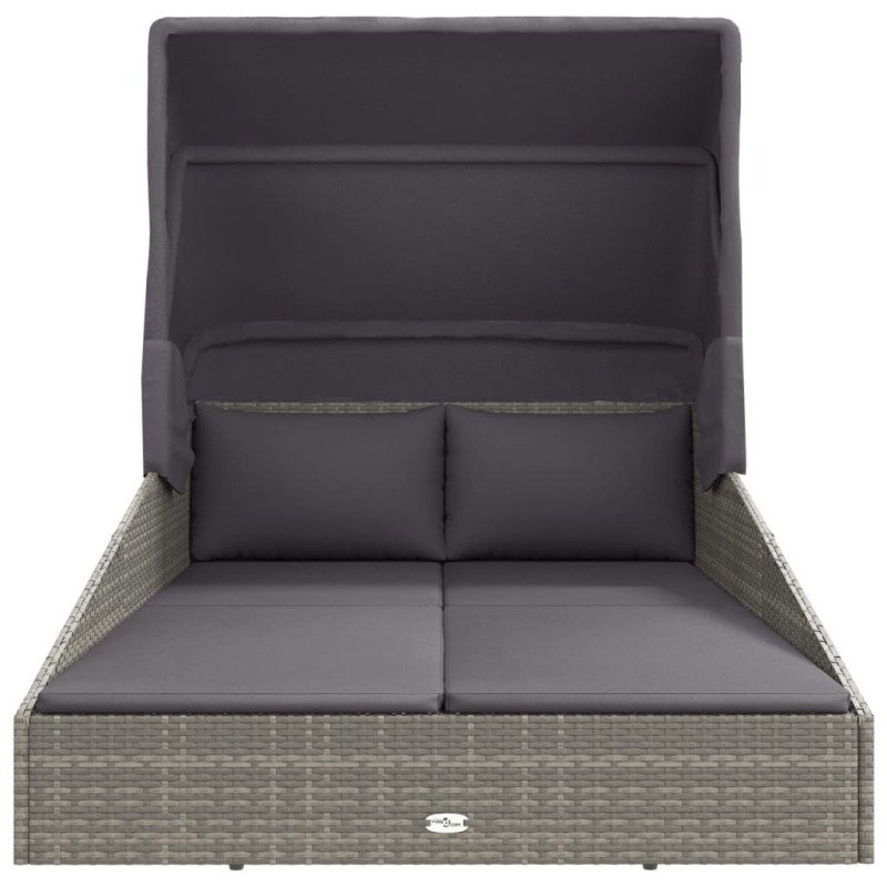vidaXL Lehátko so skladacou strechou sivé 200x114x128 cm polyratan