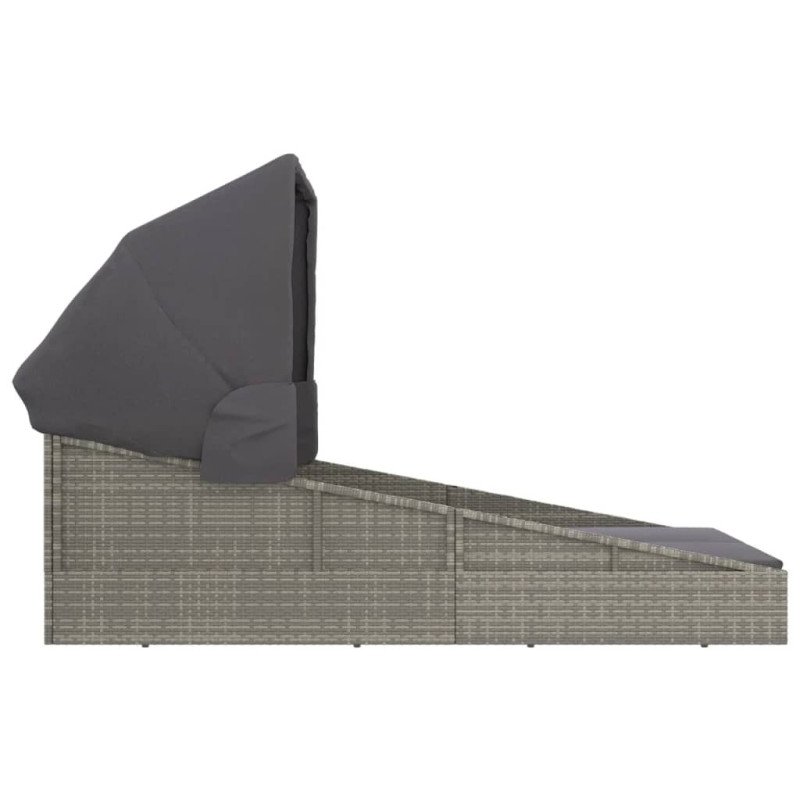 vidaXL Lehátko so skladacou strechou sivé 200x114x128 cm polyratan