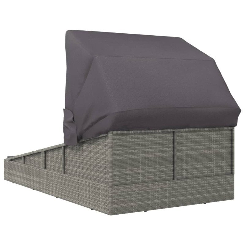 vidaXL Lehátko so skladacou strechou sivé 200x114x128 cm polyratan