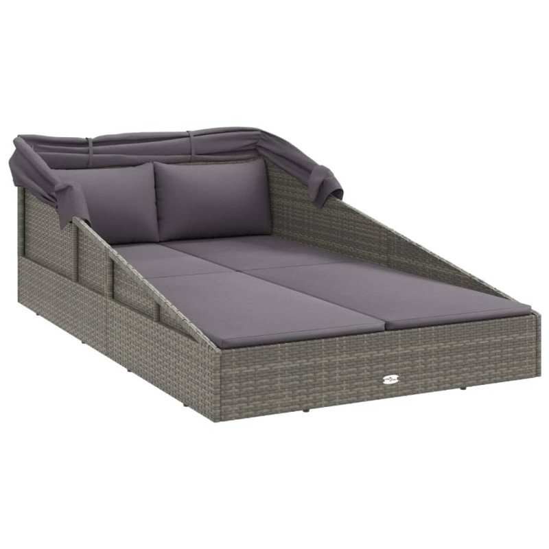 vidaXL Lehátko so skladacou strechou sivé 200x114x128 cm polyratan