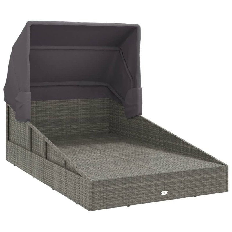 vidaXL Lehátko so skladacou strechou sivé 200x114x128 cm polyratan