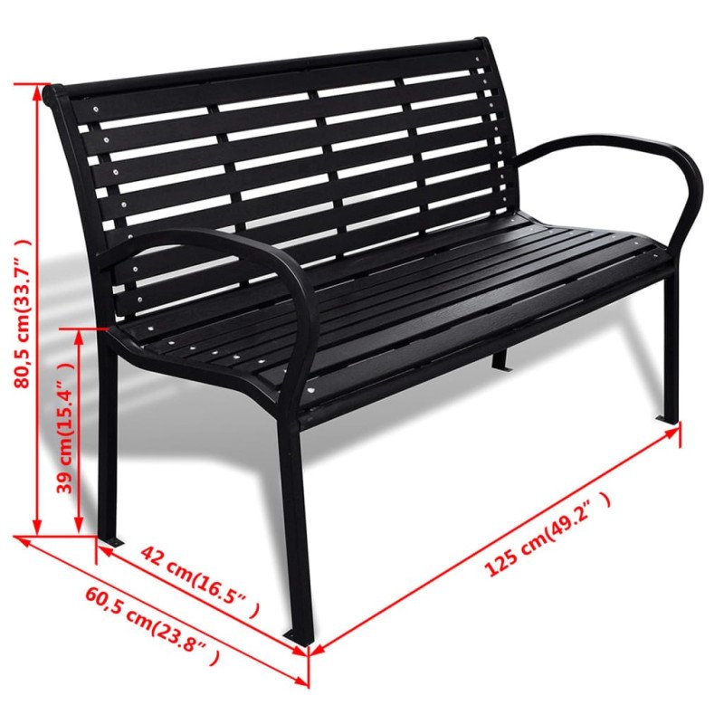 vidaXL Záhradná lavička 125 cm, oceľ a WPC, čierna