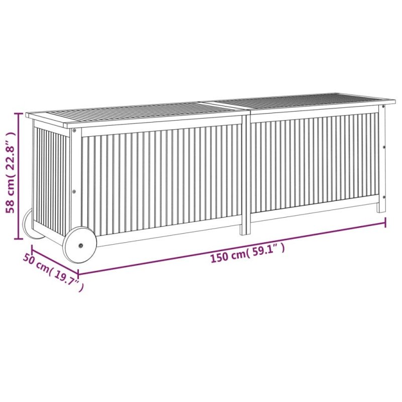 vidaXL Záhradný úložný box s kolieskami 150x50x58 cm masívna akácia