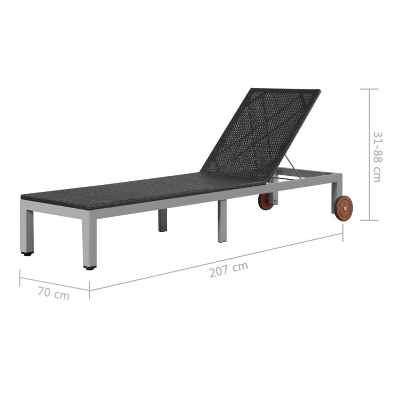 vidaXL Záhradné ležadlo s kolieskami, polyratan, čierne