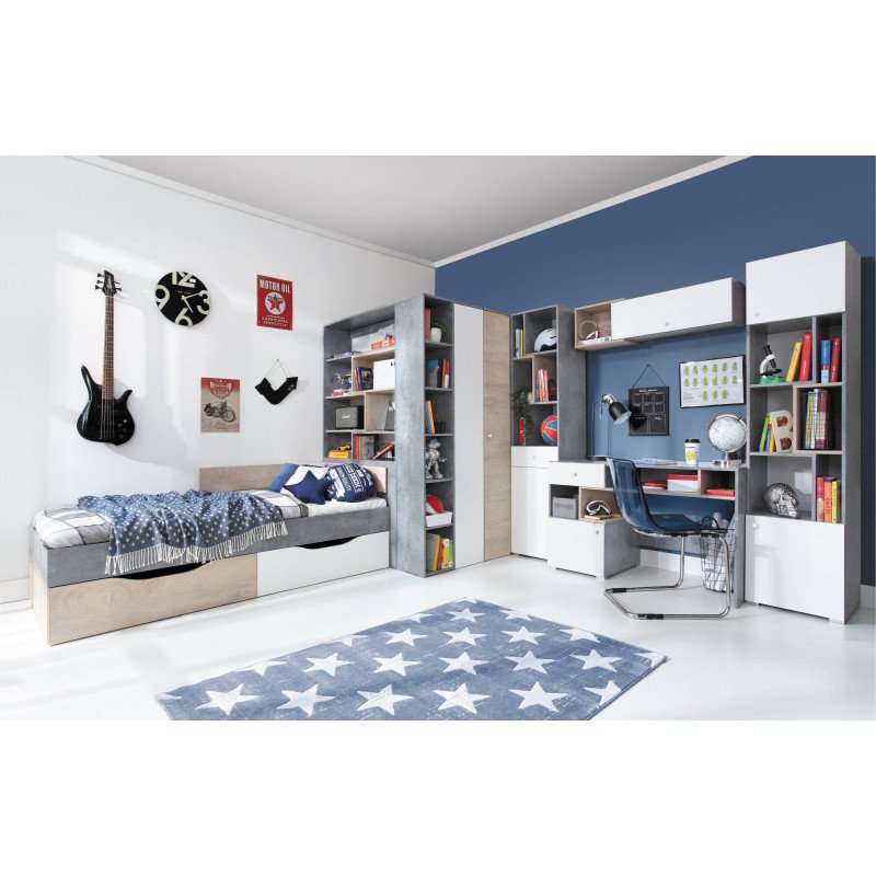 Šatníková skriňa SIGMA SI3 L/P - betón/biely lux/dub