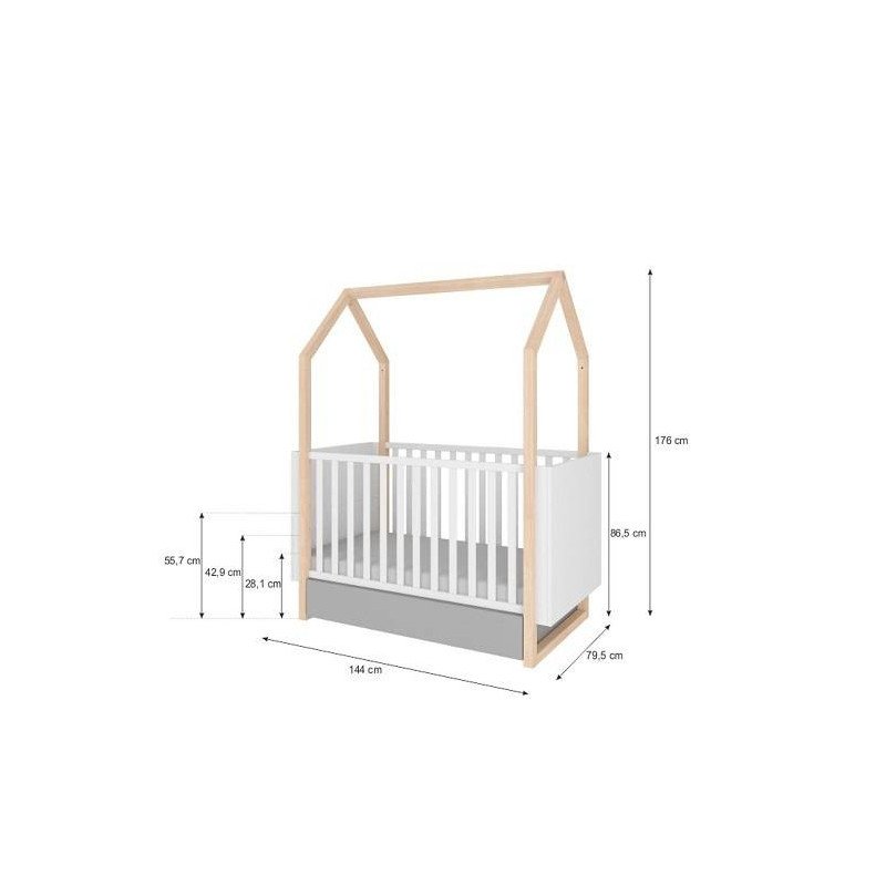 Detská postieľka PINETTE COT BED 70x140 - biela matná/sivá matná/borovica