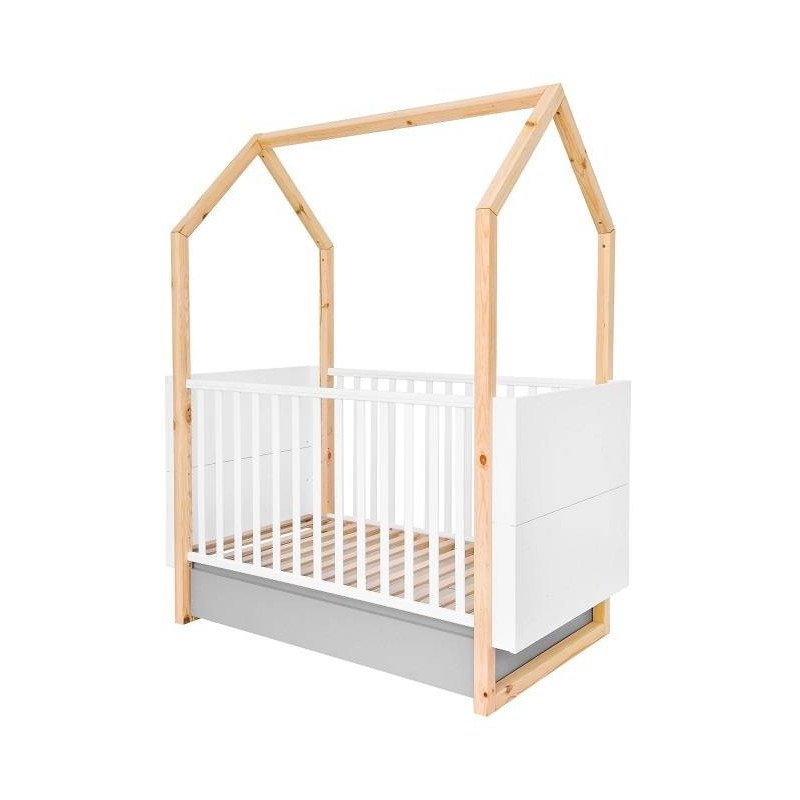 Detská postieľka PINETTE COT BED 70x140 - biela matná/sivá matná/borovica