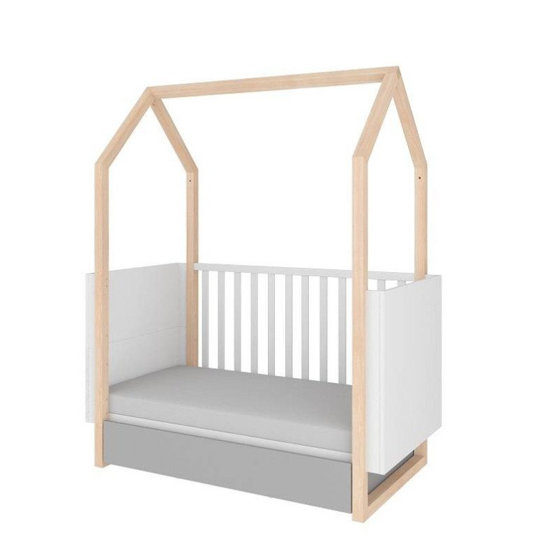 Detská postieľka PINETTE COT BED 70x140 - biela matná/sivá matná/borovica