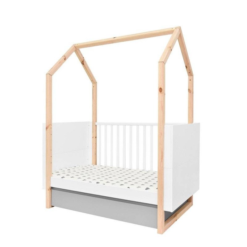 Detská postieľka PINETTE COT BED 70x140 - biela matná/sivá matná/borovica