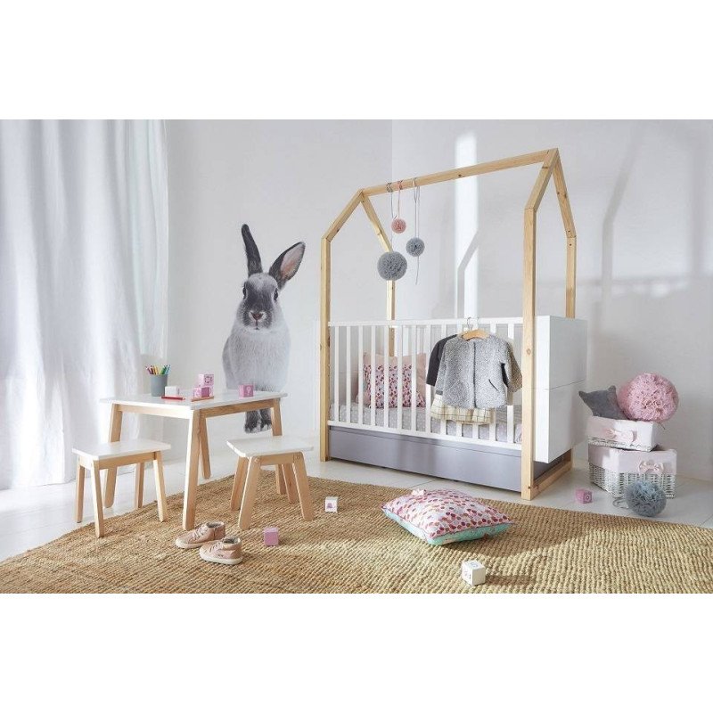 Detská postieľka PINETTE COT BED 70x140 - biela matná/sivá matná/borovica