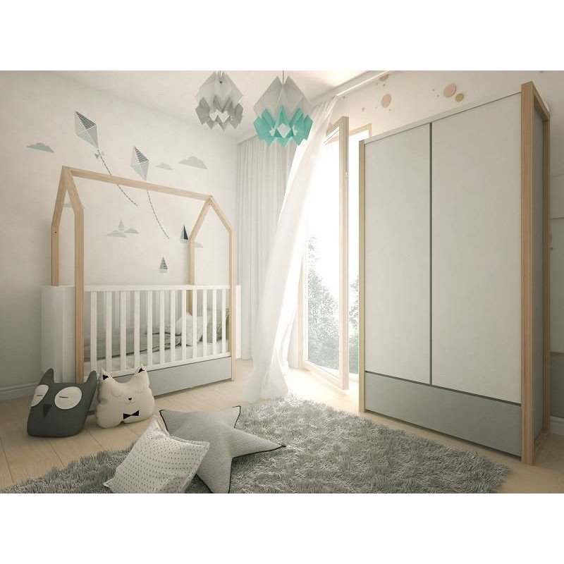 Detská postieľka PINETTE COT BED 70x140 - biela matná/sivá matná/borovica