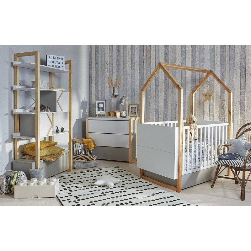 Detská postieľka PINETTE COT BED 70x140 - biela matná/sivá matná/borovica