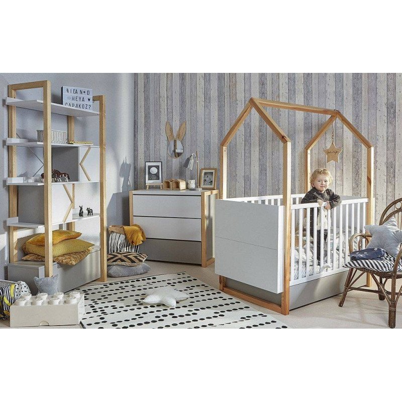 Detská postieľka PINETTE COT BED 70x140 - biela matná/sivá matná/borovica