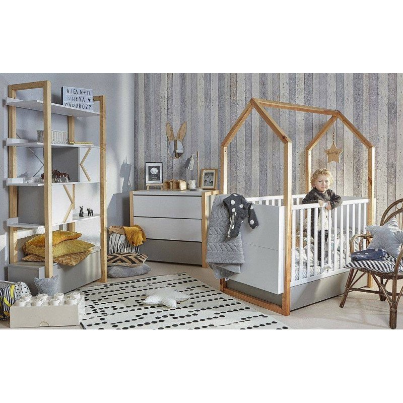 Detská postieľka PINETTE COT BED 70x140 - biela matná/sivá matná/borovica