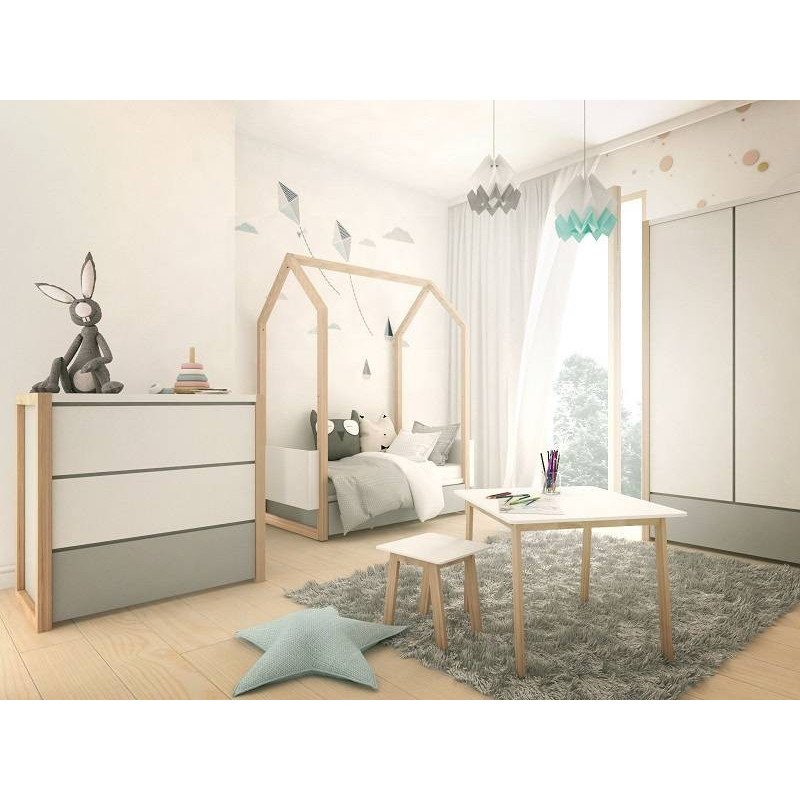 Detská postieľka PINETTE COT BED 70x140 - biela matná/sivá matná/borovica