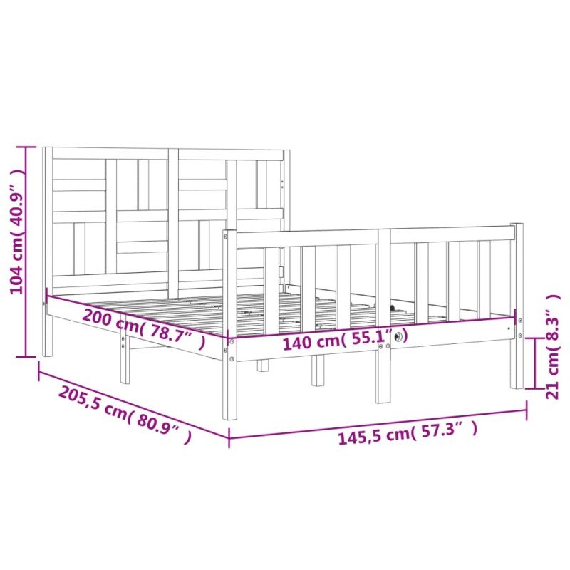 vidaXL Posteľný rám s čelom 140x200 cm masívne drevo