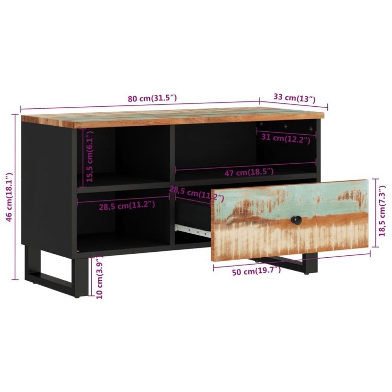 vidaXL TV skrinka 80x33x46 cm recyklovaný masív a kompozitné drevo