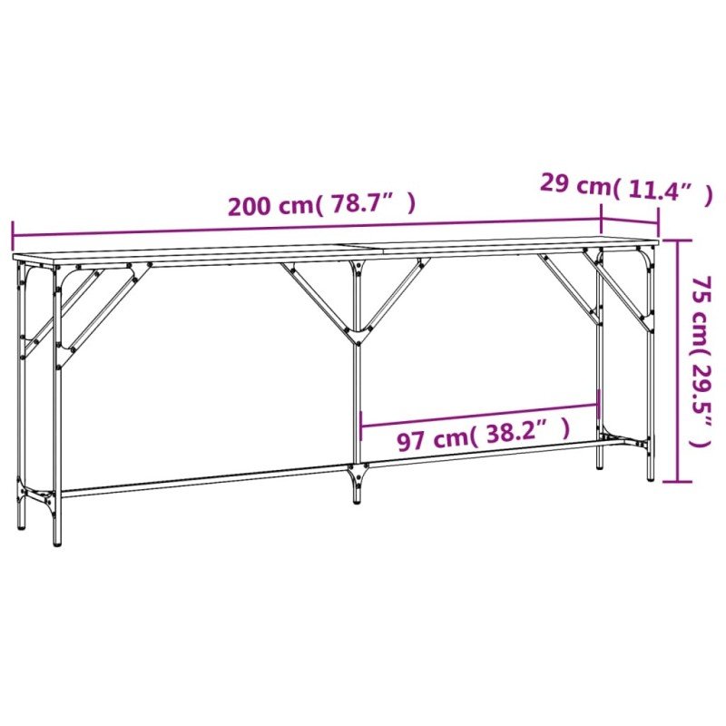 vidaXL Konzolový stolík dymový dub 200x29x75 cm kompozitné drevo