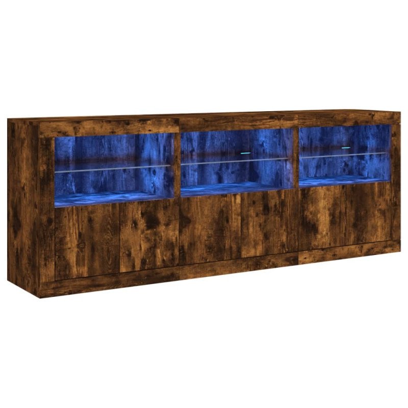 vidaXL Komoda s LED svetlami dymový dub 181,5x37x67 cm