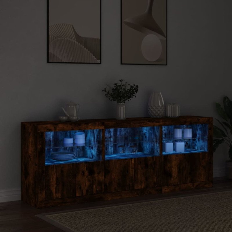 vidaXL Komoda s LED svetlami dymový dub 181,5x37x67 cm