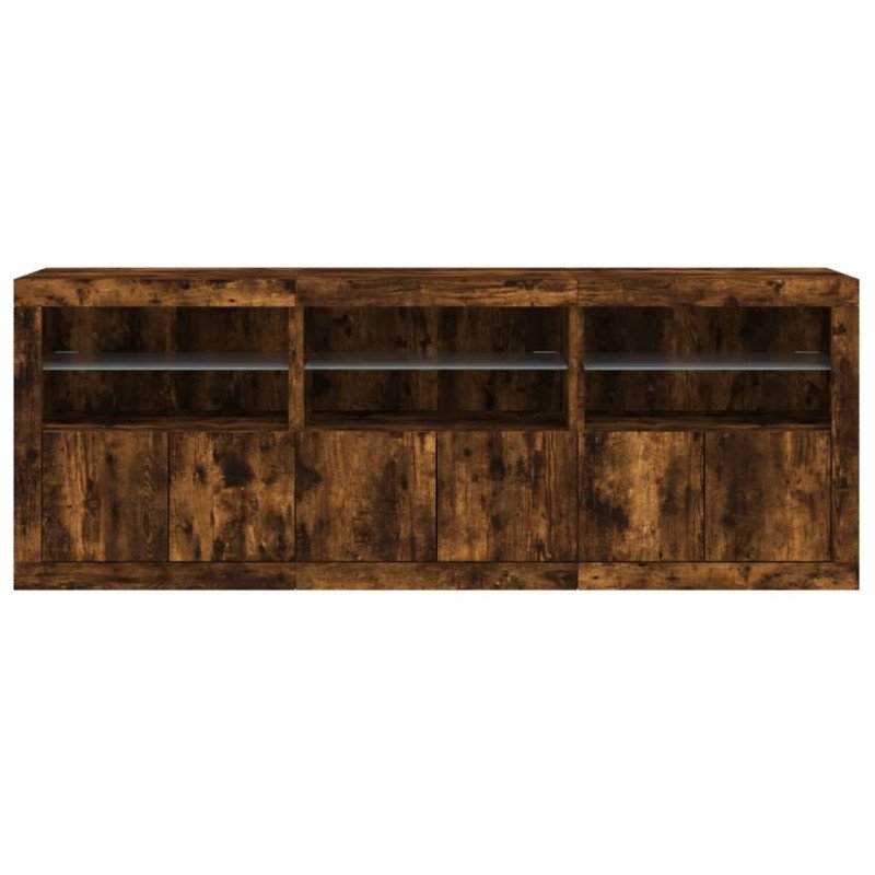 vidaXL Komoda s LED svetlami dymový dub 181,5x37x67 cm