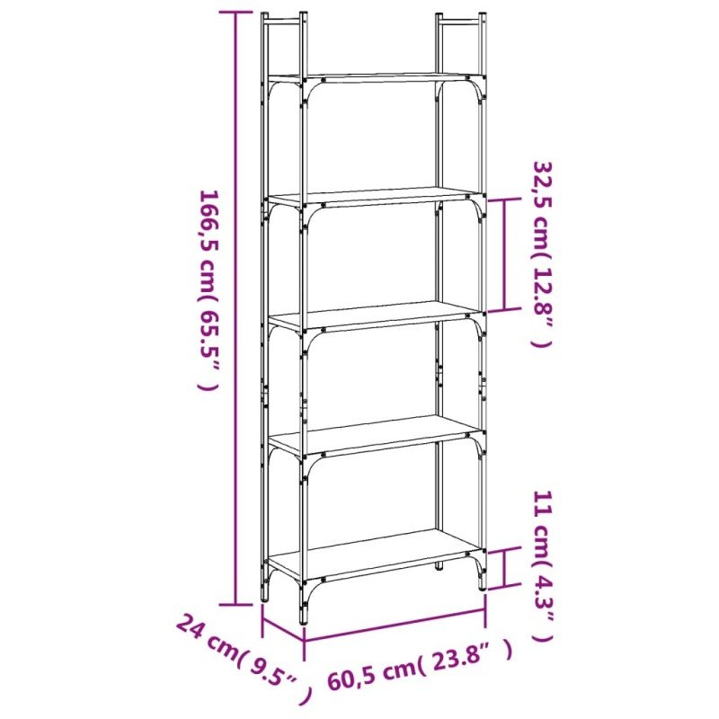 vidaXL Knižnica 5-poschodová čierna 60,5x24x166,5 cm kompozitné drevo