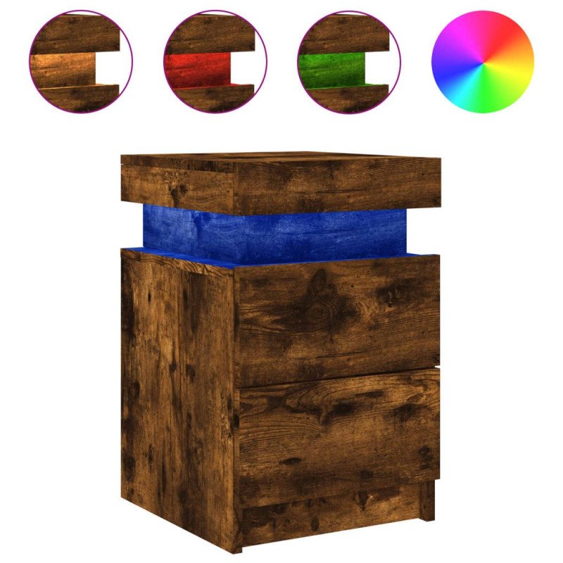 vidaXL Nočný stolík s LED svetlami dymový dub 35x39x55 cm