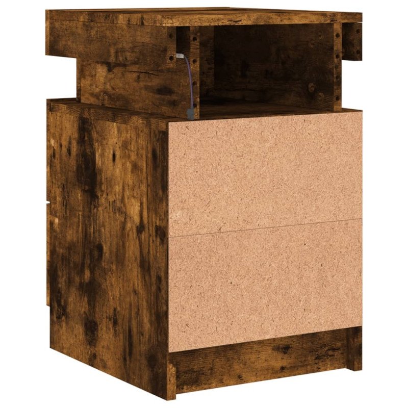 vidaXL Nočný stolík s LED svetlami dymový dub 35x39x55 cm