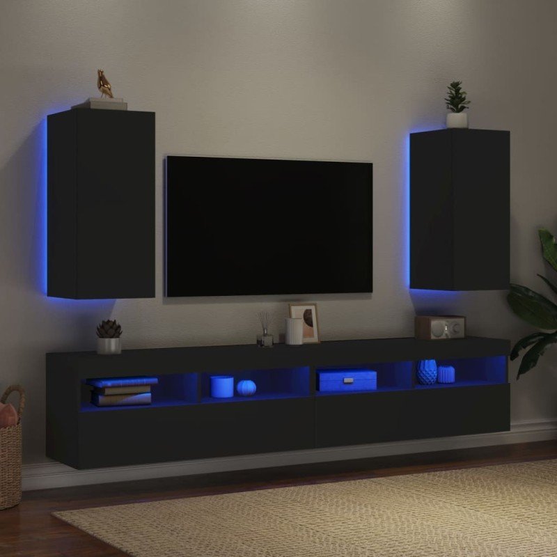 vidaXL TV nástenné skrinky s LED svetlami 2 ks čierne 30,5x35x70 cm