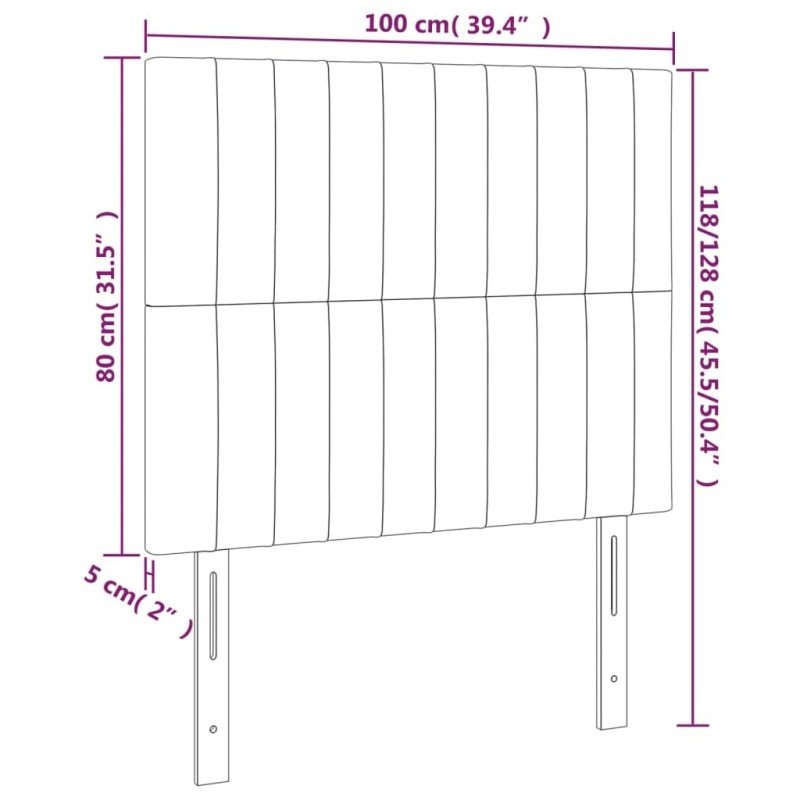 vidaXL Čelo postele s LED tmavosivé 100x5x118/128 cm zamat 