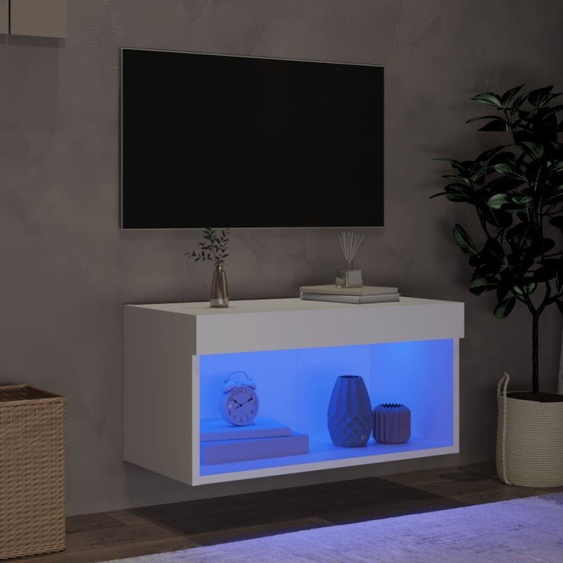 vidaXL TV skrinka s LED svetlami biela 60x30x30 cm