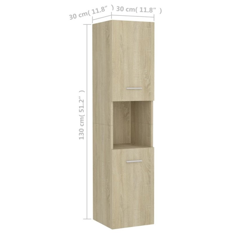vidaXL Skrinka do kúpeľne farba dubu sonoma 30x30x130 cm drevotrieska