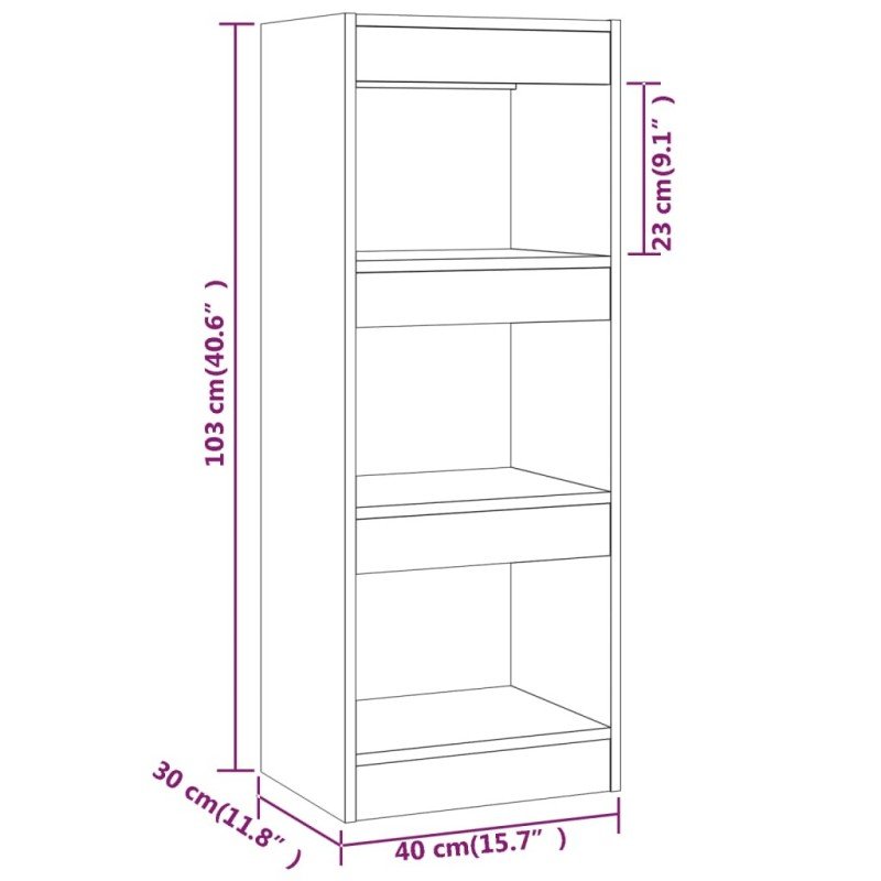 vidaXL Knižnica/deliaca stena biela 40x30x103 cm drevotrieska