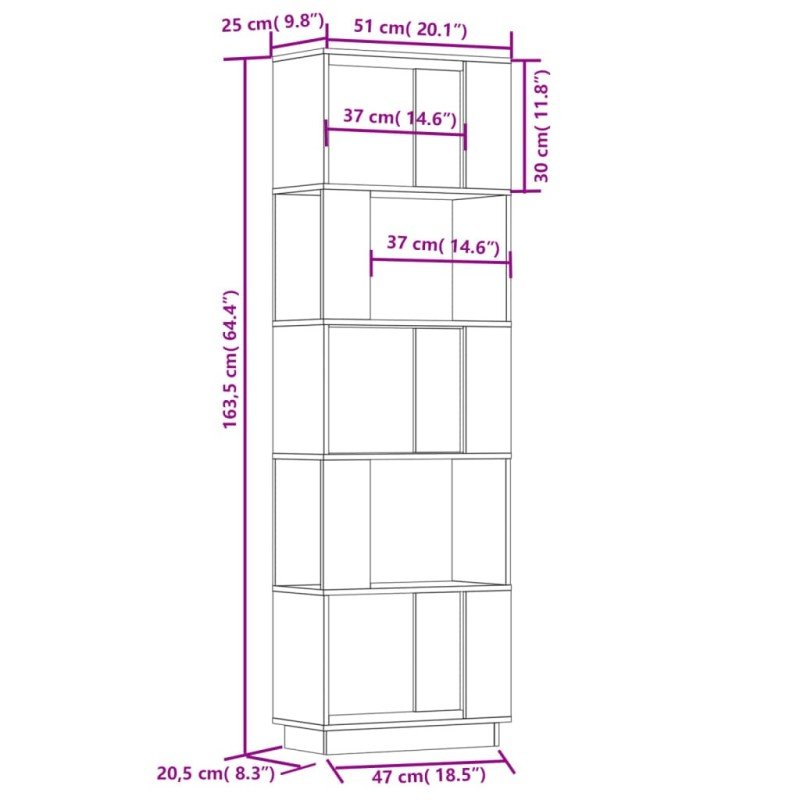 vidaXL Knižnica/deliaca stena 51x25x163,5 cm masívna borovica
