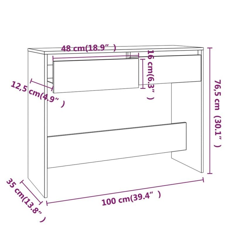 vidaXL Konzolový stolík hnedý dub 100x35x76,5 cm drevotrieska