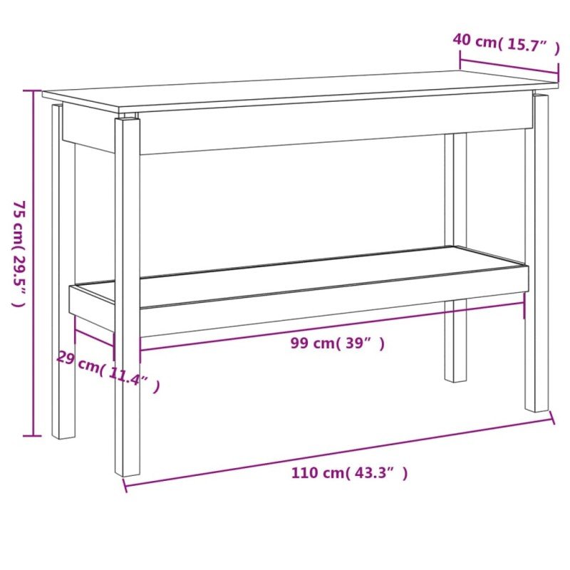 vidaXL Konzolový stolík medovo-hnedý 110x40x75 cm masívna borovica