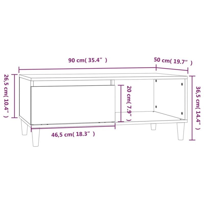 vidaXL Konferenčný stolík hnedý dub 90x50x36,5 cm spracované drevo