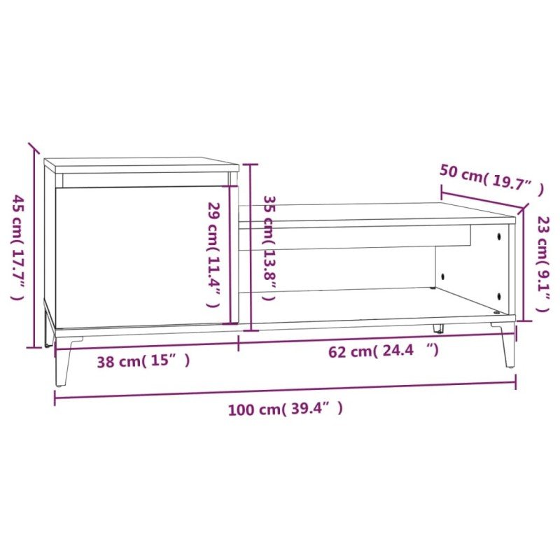 vidaXL Konferenčný stolík dub sonoma 100x50x45 cm spracované drevo