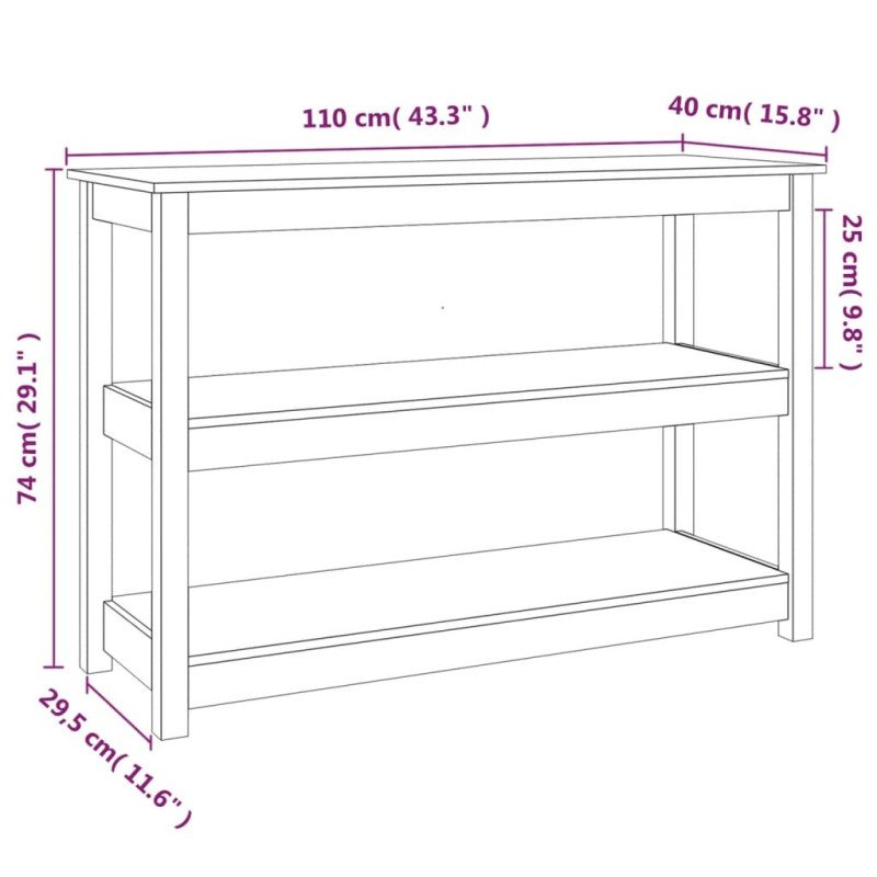 vidaXL Konzolový stolík biely 110x40x74 cm masívne borovicové drevo