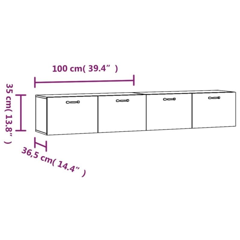 vidaXL Nástenné skrinky 2 ks hnedý dub 100x36,5x35 cm spracované drevo