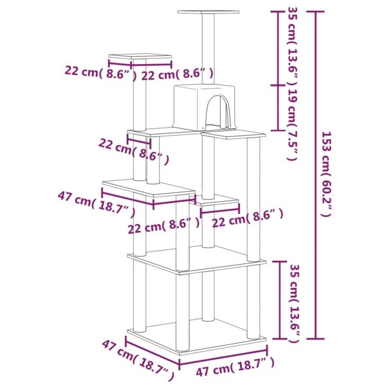 vidaXL Škrabadlo pre mačky so sisalovými stĺpikmi tmavosivé 153 cm