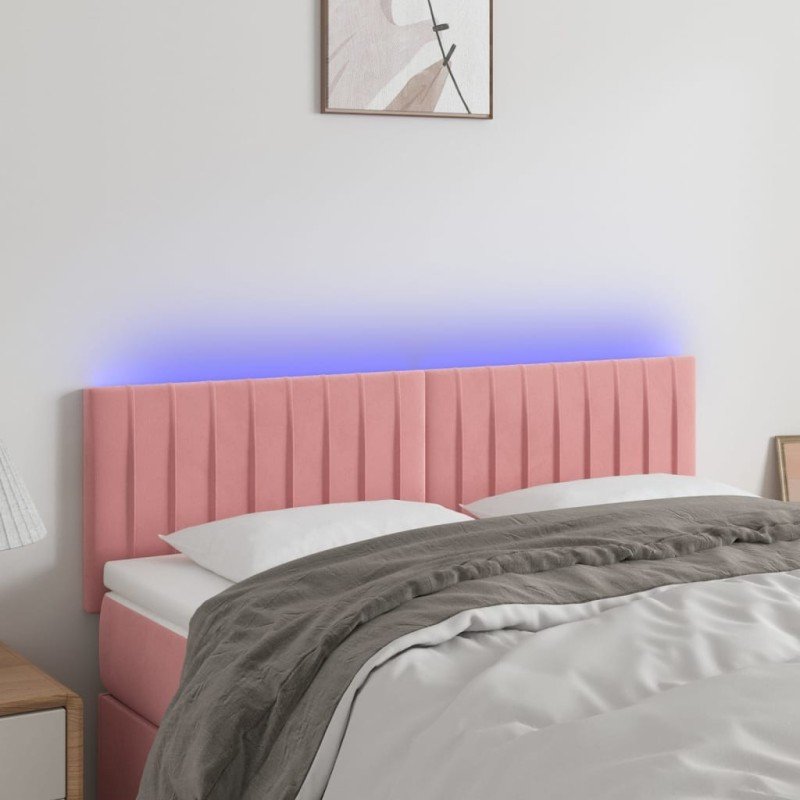 vidaXL Čelo postele s LED ružové 144x5x78/88 cm zamat