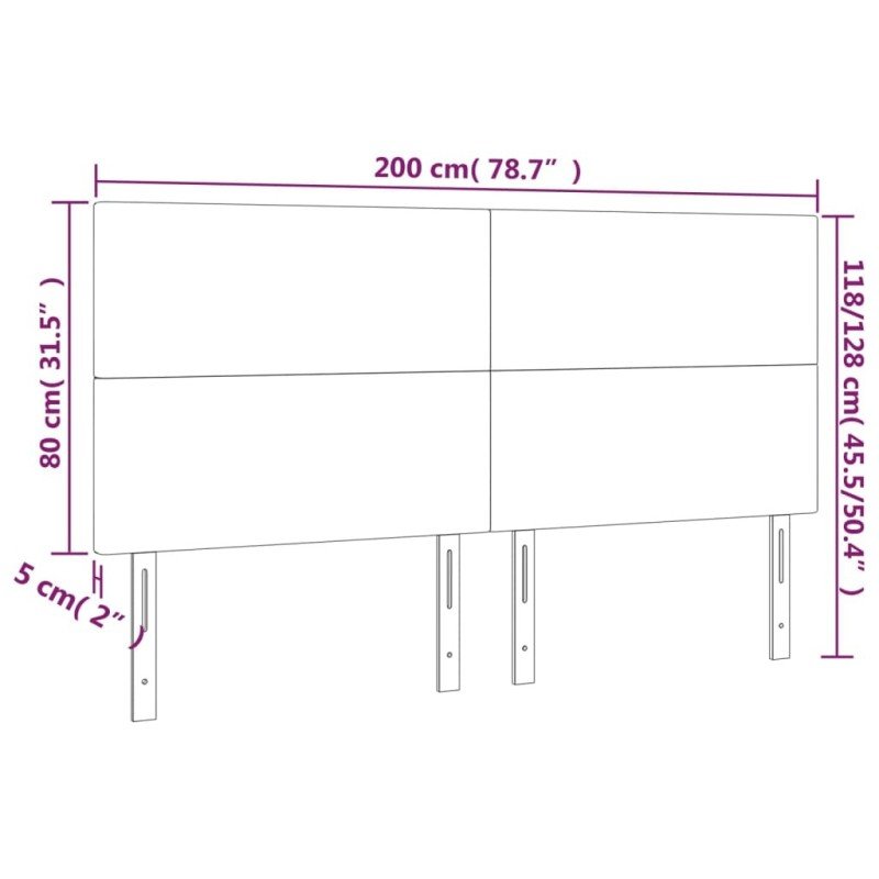 vidaXL Čelo postele s LED bledosivé 200x5x118/128 cm zamat