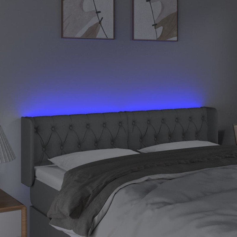 vidaXL Čelo postele s LED bledosivé 163x16x78/88 cm látka