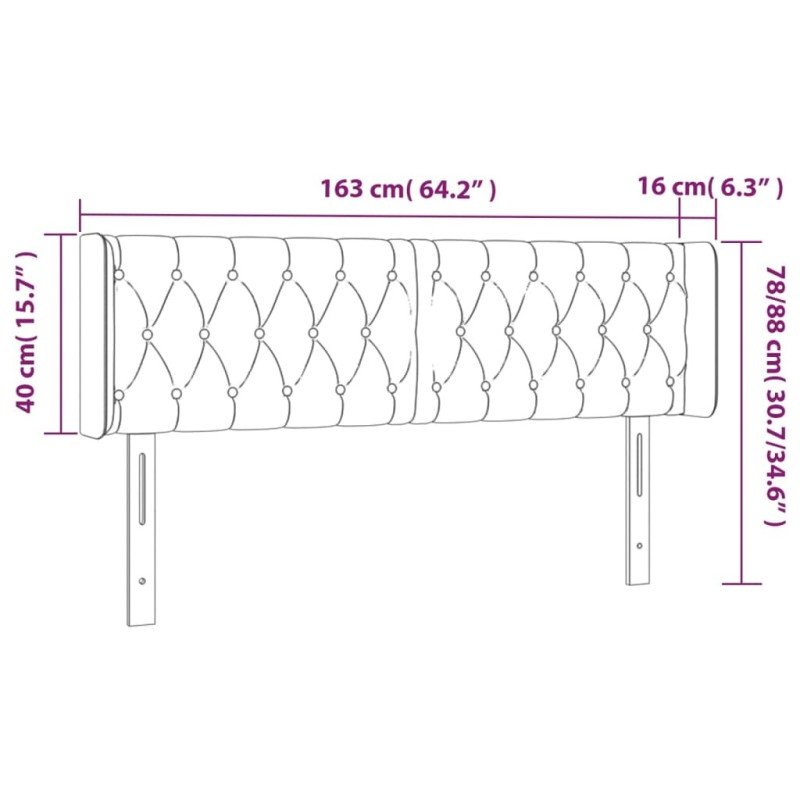 vidaXL Čelo postele s LED bledosivé 163x16x78/88 cm látka